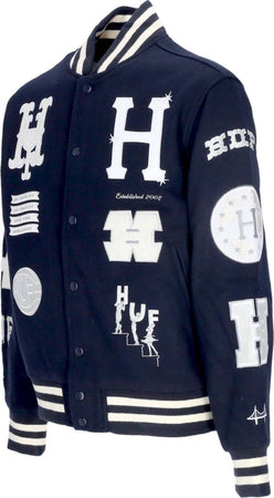 HUF-Giubbotto-College-Uomo-20-Year-Classic-H-Varsity-Jacket-Navy-da-uomo