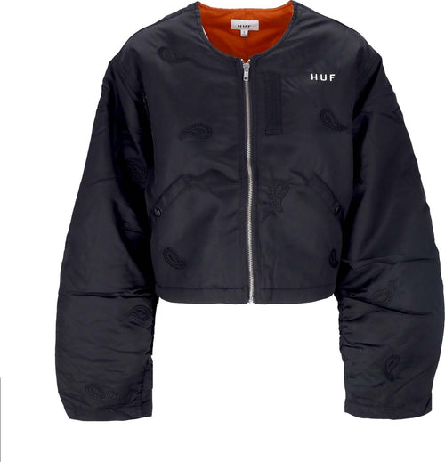 HUF-Giubbotto-Corto-Donna-Paisley-Satin-Bomber-Black-da-donna
