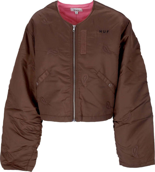 HUF-Giubbotto-Corto-Donna-Paisley-Satin-Bomber-Brown-da-donna