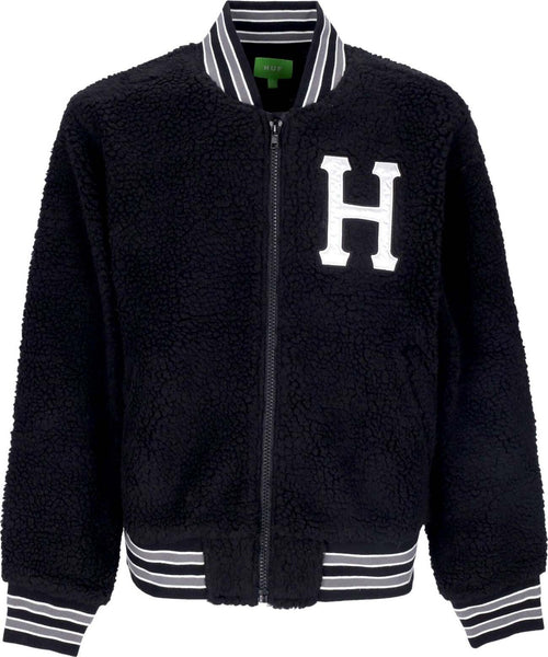 HUF-Orsetto-Uomo-Sherpa-Varsity-Jacket-Black-da-uomo
