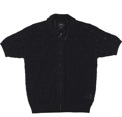 HUF-Polo-Manica-Corta-Uomo-Monogram-Jacquard-Zip-Sweater-Black-da-uomo