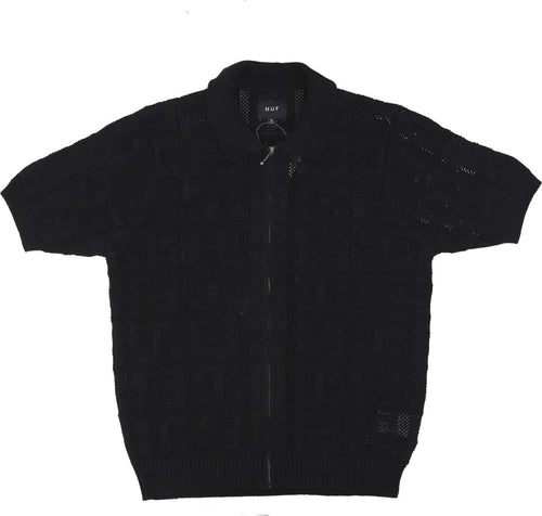 HUF-Polo-Manica-Corta-Uomo-Monogram-Jacquard-Zip-Sweater-Black-da-uomo