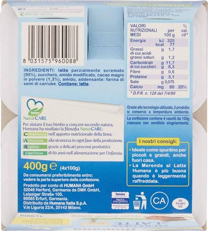 HUMANA Merenda al Latte VARI GUSTI 4 Vasetti da 100gr. Cad. Merenda al Latte Sanitaria Gioia del Bimbo - Villa San Giovanni, Commerciovirtuoso.it
