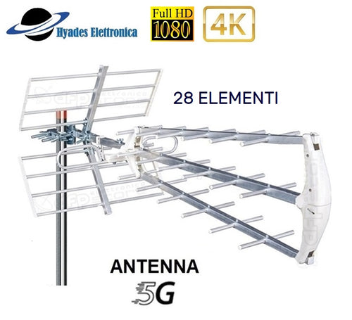 Antenna digitale terrestre Banda UHF 28 elementi CH 21-60 FULL HD con Filtro 5G LTE HYADES ELETTRONICA