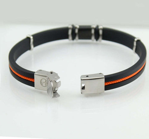 I Giampini bracciale gomma e acciaio con quattro mori incisi e cordino arancione