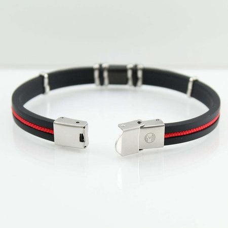 I Giampini bracciale gomma e acciaio con quattro mori incisi e cordino rosso