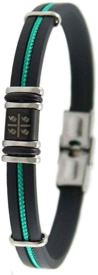 I Giampini bracciale gomma e acciaio con quattro mori incisi e cordino verde