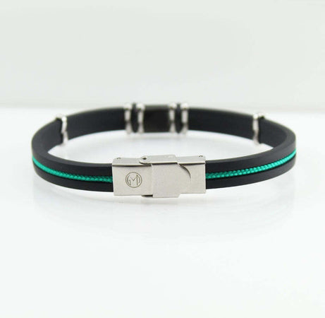 I Giampini bracciale gomma e acciaio con quattro mori incisi e cordino verde