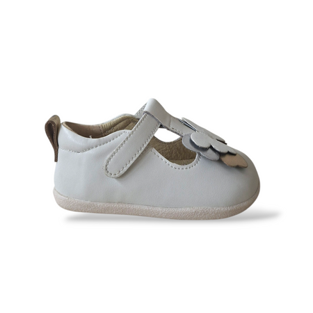 Ballerine Barefoot Bambina Gioseppo Makindu | Pelle Bianco Argento Platino Velcro Eleganti Primi Passi