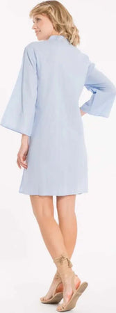 Iconique Abito Donna Azzurro a Manica 3/4 in Tessuto Puro Cotone 100% Con Ricami Vestito Estivo Fresco Con Scollatura a V E COllo Alla Coreana Moda/Donna/Abbigliamento/Vestiti/Casual You Store - Messina, Commerciovirtuoso.it