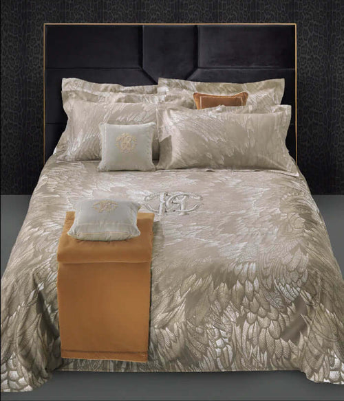 Completo Lenzuola Matrimoniale Cotone Roberto Cavalli Plumage Raso di Cotone