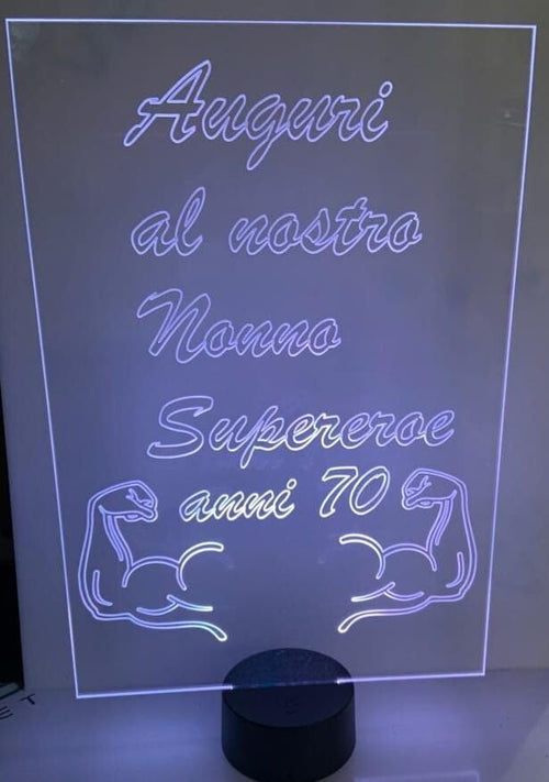 IDEA REGALO AUGURI NONNO LAMPADA IN PLEXIGLASS A LED LUCE RGB DA PERSONALIZZARE CON CAVO USB E BATTERIE