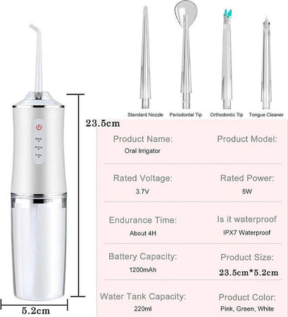 Idropulsore Dentale Portatile 3 Modalit? 4 Ugelli Ricambio Ipx7 Usb Ricaricabile Salute e cura della persona/Igiene dentale/Accessori per idropulsori e fili interdentali elettrici Trade Shop italia - Napoli, Commerciovirtuoso.it