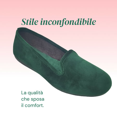 Dorea magiche ballerine donna scarpe in vellutino rasato eleganti friulane per ricevimenti, vera produzione artigianale spagnola