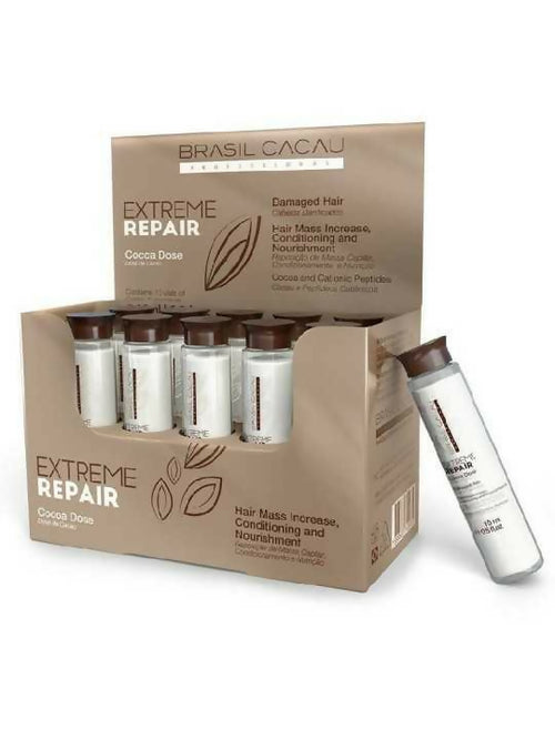 Cadiveu brasil cacau extreme repair cocoa dose 10 fiale x 15 ml ricostruisce l'integrità strutturale del capello