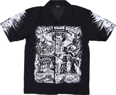 IHS-Camicia-Manica-Corta-Uomo-Respect-Your-Demon-Bowling-Shirt-Black-da-uomo