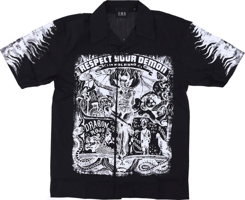 IHS-Camicia-Manica-Corta-Uomo-Respect-Your-Demon-Bowling-Shirt-Black-da-uomo
