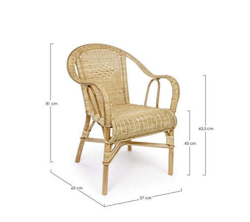 Poltrona "Ines" struttura in rattan, intreccio in midollino, per esterno