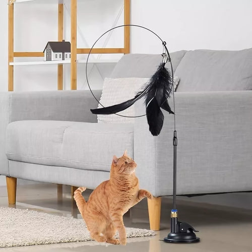 Gioco per gatti con piuma base solida a ventosa nero interattivo intrattenimento divertente