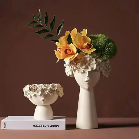 Statua decorativa testa porta vaso da interno ed esterno in poliresina h 13 cm