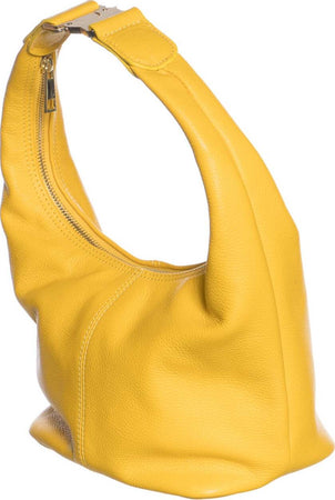 Ilenia---Borsa-da-Donna-Gialla-In-Vera-Pelle-con-Moschettone