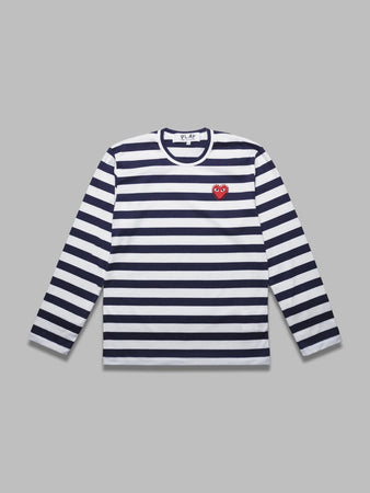 COMME DES GARCONS PLAY t-shirt stripe emblem x rhinestone da uomo