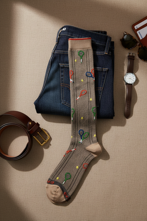 Calze lunghe uomo Gallo - Fantasia racchette - colore sabbia