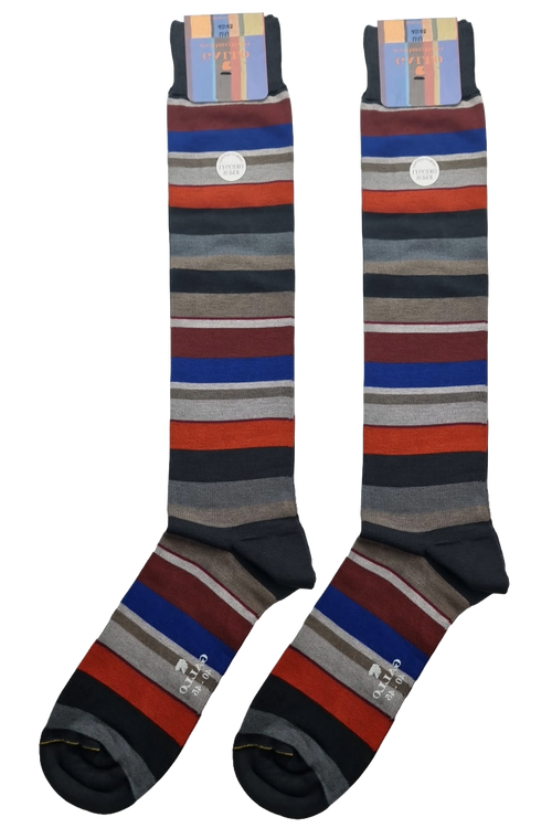 Calze Lunghe Uomo Gallo - Righe Multicolor Cotone 77% Superleggero Eleganti