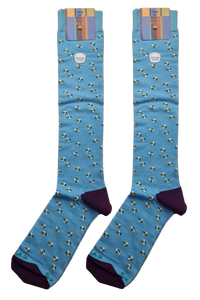 Calze Lunghe Uomo Gallo Fantasia Api Azzurro Viola - Cotone Superleggero