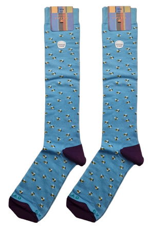 Calze Lunghe Uomo Gallo Fantasia Api Azzurro Viola - Cotone Superleggero
