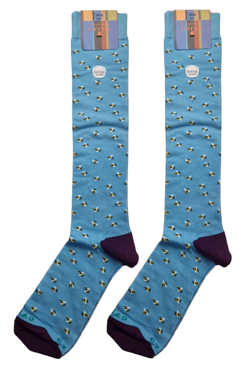Calze Lunghe Uomo Gallo Fantasia Api Azzurro Viola - Cotone Superleggero