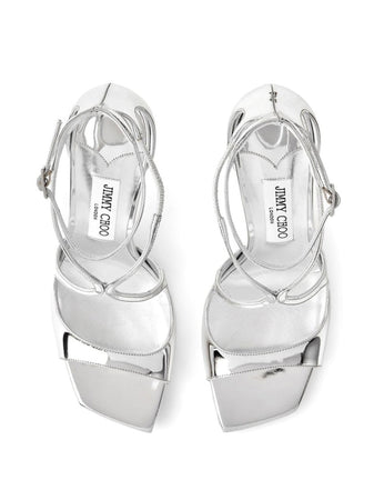 Jimmy Choo Sandali in pelle effetto metallizzato liquido argento da donna