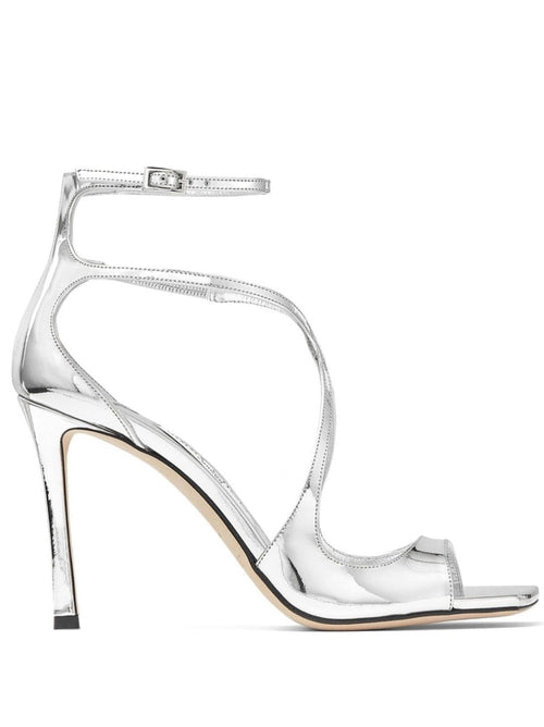 Jimmy Choo Sandali in pelle effetto metallizzato liquido argento da donna
