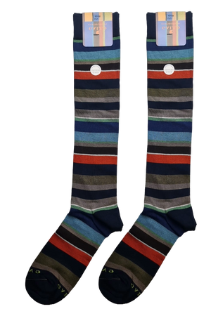 Calze Lunghe Uomo Gallo - Oltremare Strisce Multicolor - Cotone Superleggero