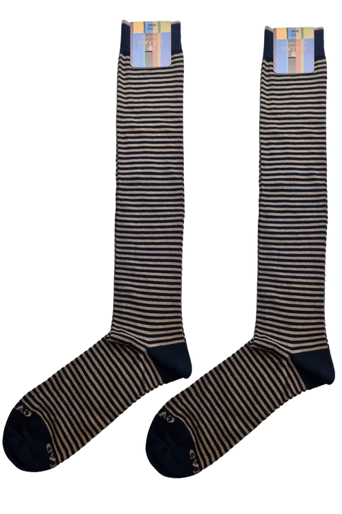 Calze Lunghe Uomo Gallo - Righe Bicolore Blu Beige