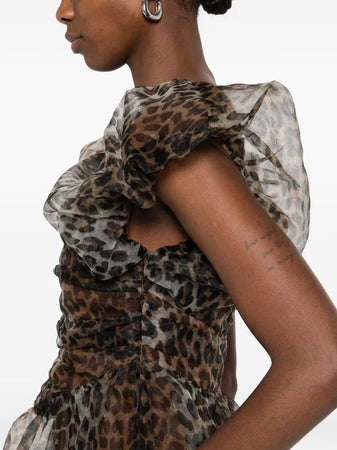 GANNI <h4> - Vestito in chiffon leopardato</h4> da donna
