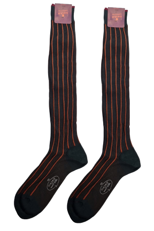 Calze lunghe uomo Gallo - Fantasia righe - Antracite/Rame twin rib spaziata