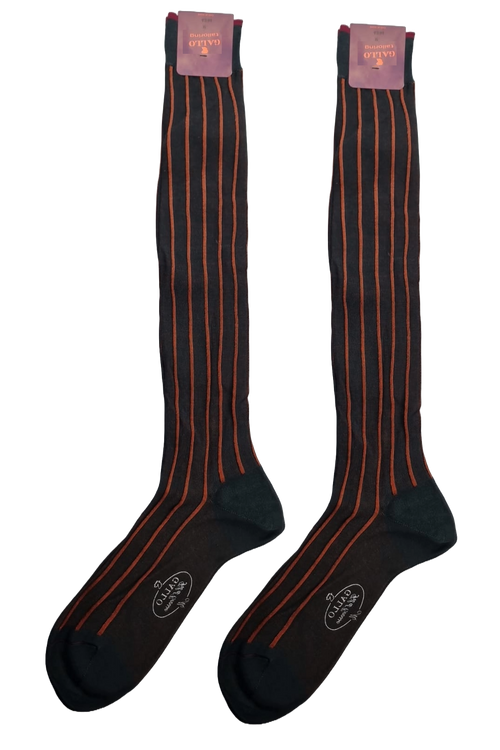 Calze lunghe uomo Gallo - Fantasia righe - Antracite/Rame twin rib spaziata