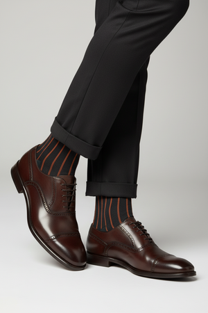 Calze lunghe uomo Gallo - Fantasia righe - Antracite/Rame twin rib spaziata