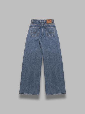 MARINE SERRE moon laser blue wash denim high waist flare jeans da donna