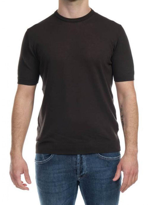 ALPHA STUDIO Alpha Studio - Giro Mezza Manica Cotton Crepe AU4020CS 1027 CAFFE da uomo