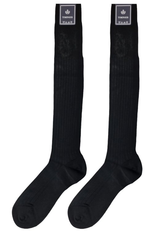 Calze Lunghe Uomo Timonier - A Coste Nero Tinta Unita - Cotone Karnak 100% Egiziano