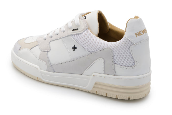 NEWLAB Newlab - Sneaker In White Leather And White Nubuck BASKET/I01 WHITE da uomo