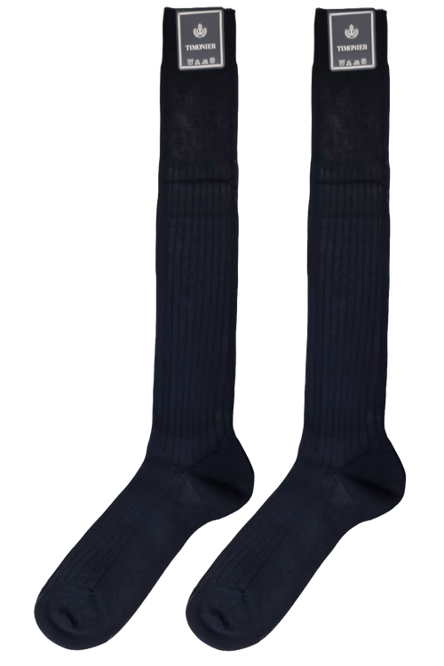 Calze Lunghe Uomo Timonier - A Coste Blu Tinta Unita - Cotone Karnak 100% Egiziano