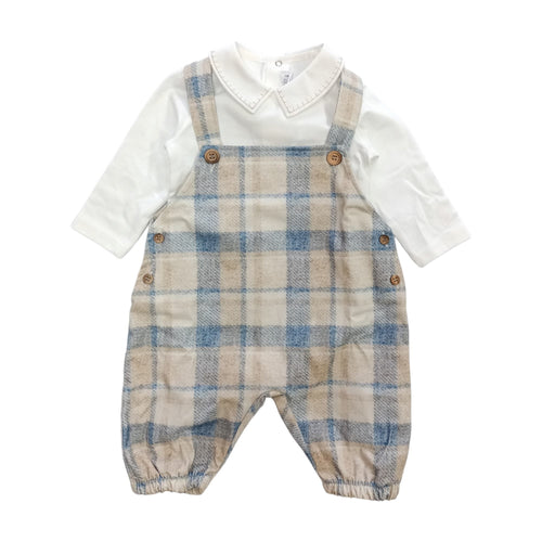 BARCELLINO Barcellino - Completo 2 Pz Salopette Tartan Celeste 105104 da bambino