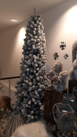 Albero di natale Slim innevato "Kentucky" in PVC + Flock Bianco per dimensioni ridotte