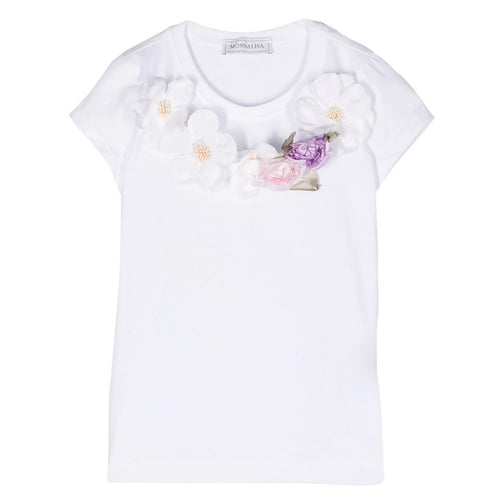 MONNALISA Monnalisa - T-shirt Bianca Fiori 0099 11C630 3201 da bambino