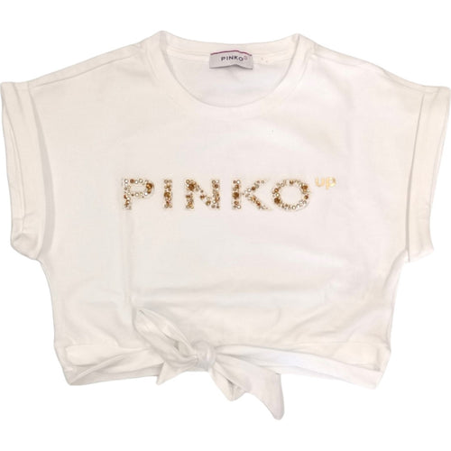 Pinko - T-shirt Bianca 002 Logo Oro S4PIJGTH030 da bambino