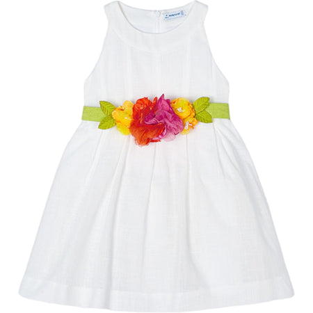 MAYORAL Mayoral - Vestito 014 Bianco Cinta Fiori 3959 da bambino