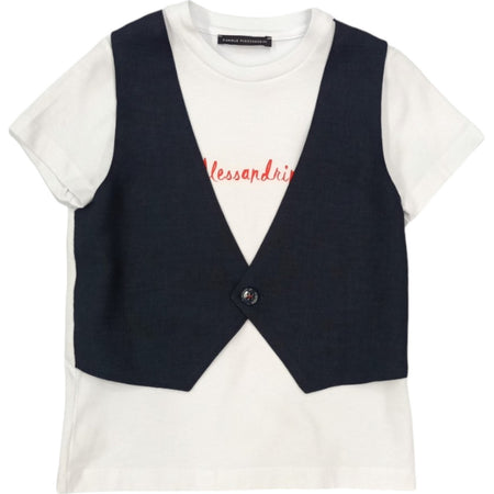 Daniele Alessandrini - T-shirt Bianca Con Gilet Blu 1296M00073 da bambino